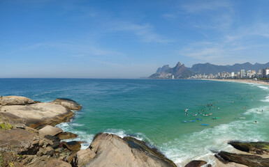 Panoramic view of Arpoador and Ipanema beaches in the city of Rio de Janeiro Brazil