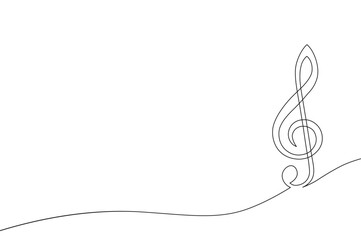 Music clef one line. Art note. Continuous line drawing. Hand draw concert. Outline vocal icon. Concept school musical notes. Sketch black notes isolated on white background. Vector illustration 