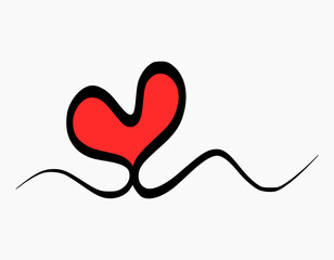 Elegant signature of love or heart signs with red. Hand drawn continuous line script. Cursive text of heart lettering vector suitable for card, wedding, note.