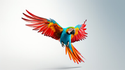 Colorful parrot flying of white background.