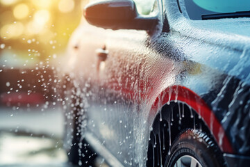 washing car. car with foam on the car wash