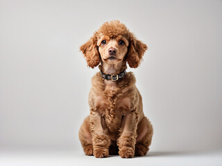 poodle dog isolated on a white background. Backdrop with copy space