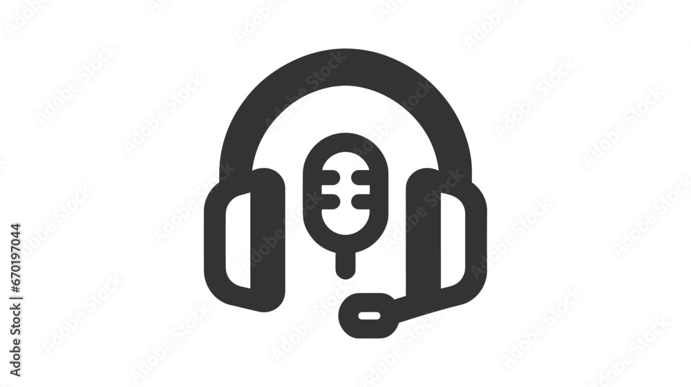 Poster broadcast with microphone and headphone. simple vector modern icon design illustration