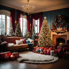 Fototapeta na wymiar Cozy Christmas Home with Fireplace