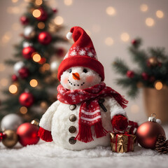 Fototapeta na wymiar Festive Snowman: Christmas Background Blur