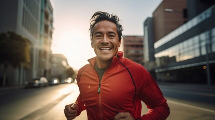 Fototapeta premium Mid adult Mexican man is jogging outside