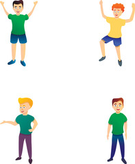Morning exercise icons set cartoon vector. Man doing exercise. Sport, healthy lifestyle