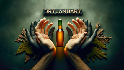 Dry January concept. Month for sobriety, abstain from drinking alcohol. - obrazy, fototapety, plakaty