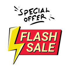 Flash Sale Shopping Poster or banner with Flash icon and text on a white background. Flash Sales banner template design for social media and website. Special Offer Flash Sale campaign or promotion
