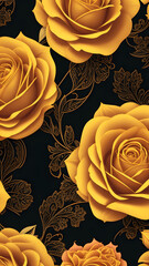 Romantic Starry Night, Yellow and Pink Roses Seamless Elegance