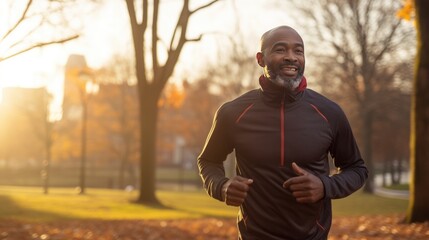 Obraz premium Young African American man is jogging outside