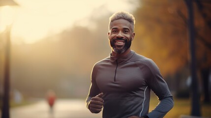 Obraz premium Young African American man is jogging outside