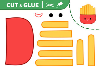 French fries. Squishmallow. Cut and glue. Applique. Paper game Potato Kawaii vector