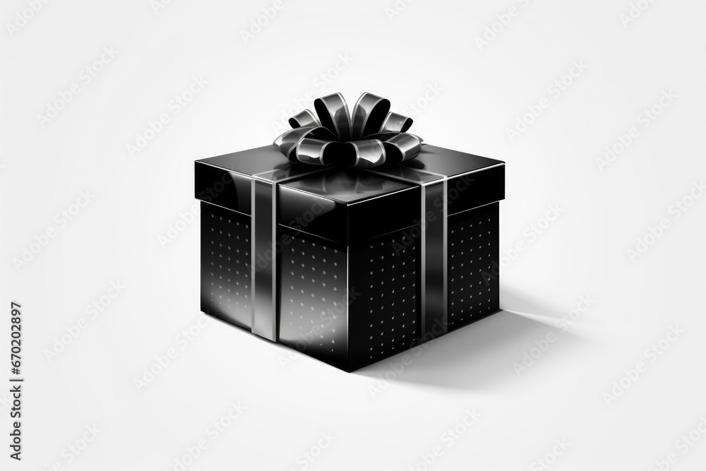 Poster a black gift box with a bow on top. this image can be used for various occasions and celebrations.
