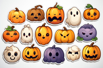 Naklejka premium Minimalist pumpkins and ghost halloween sticker design