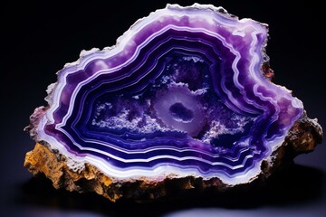Stunning violet agate geode slice with healing purple abstract structures. Generative AI - obrazy, fototapety, plakaty
