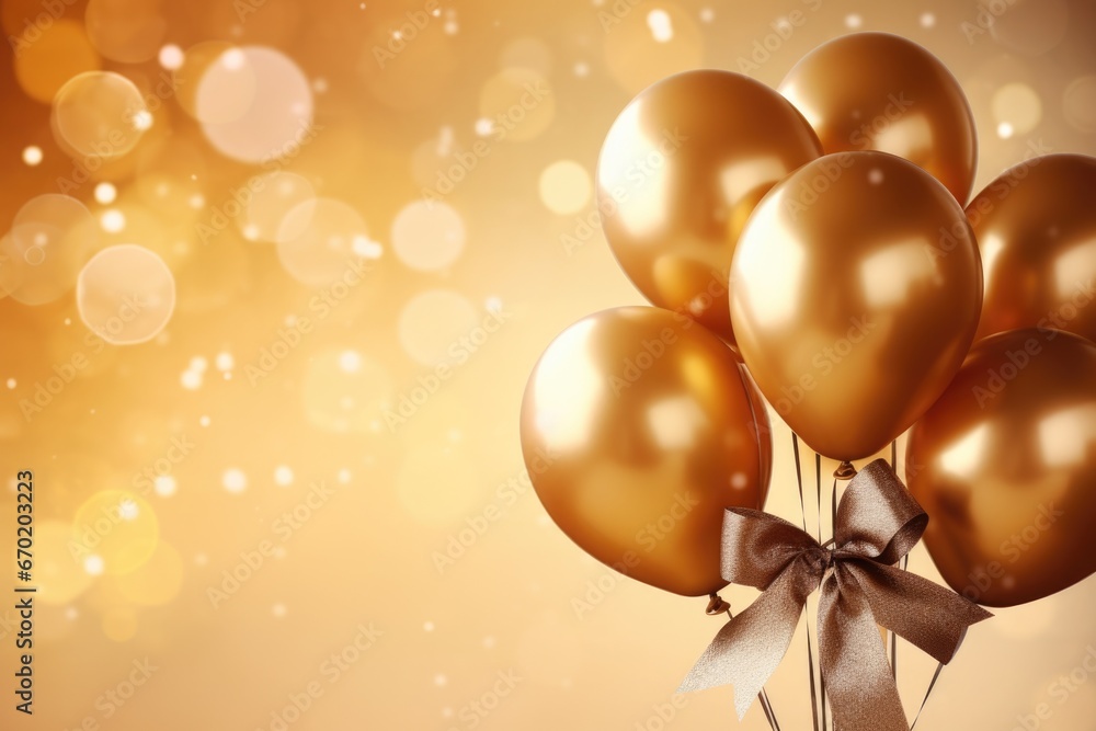 Canvas Prints A bunch of gold balloons tied to a string. This versatile image can be used for various celebrations and events.