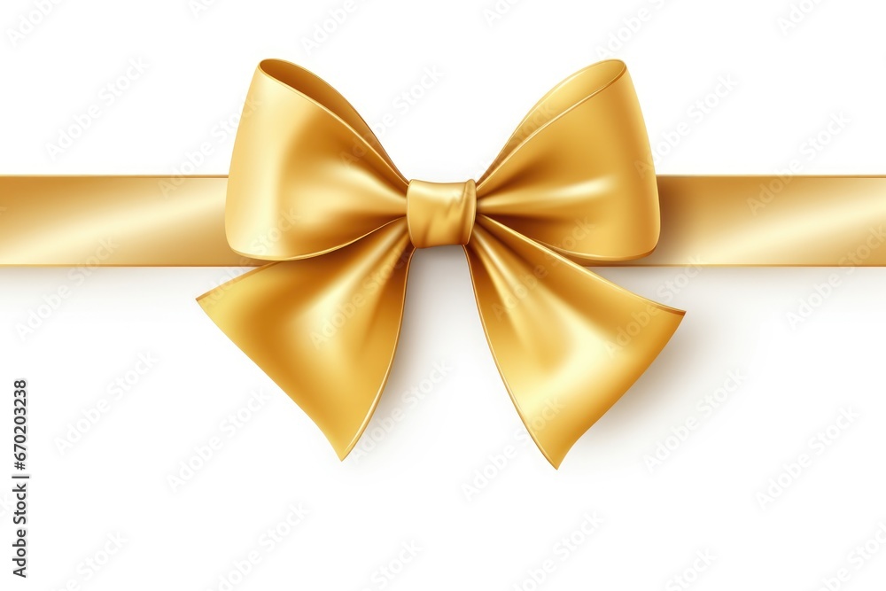 Poster A golden ribbon with a bow on a clean white background. Perfect for adding a touch of elegance to any design project.