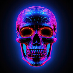 Neon color skull on dark background