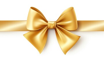 A golden ribbon with a bow on a clean white background. Perfect for adding a touch of elegance to any design project.