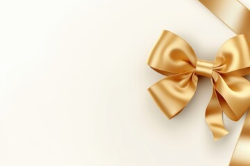 A gold ribbon with a bow on a clean white background. Perfect for gift wrapping or adding a touch of elegance to any project.