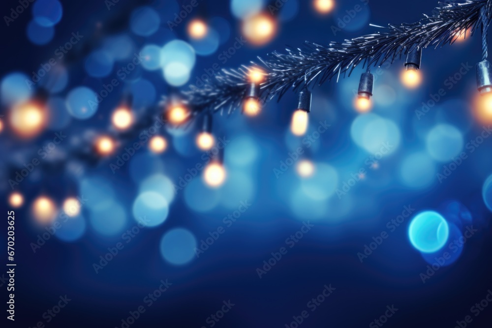 Poster A festive image of a bunch of Christmas lights hanging from a tree. Perfect for adding a touch of holiday cheer to any project or decoration.