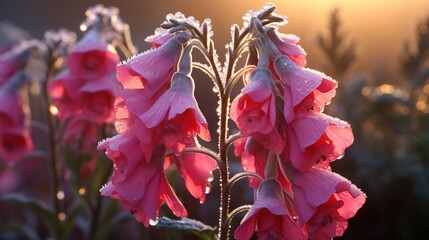 A Silvermist Snapdragon covered in morning dew, glistening under the first light of day in full...