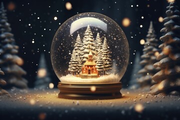 A snow globe featuring a miniature house inside. Perfect for winter-themed designs or holiday decorations.