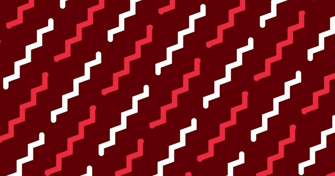 Glowing zigzag wavy lines moving diagonally over a red color background. geometric pattern. Simple wavy zig zag stripes Retro Art Design.