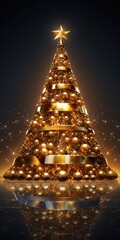 A beautiful golden Christmas tree adorned with a star on top. Perfect for holiday decorations and festive celebrations.