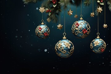 A group of ornaments hanging from a Christmas tree. Perfect for holiday decorations and festive designs.
