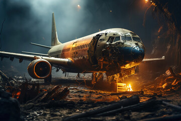 A large airplane after crash.