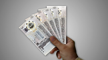 Libya Dinar growing pile of money in hand concept 3d illustration - obrazy, fototapety, plakaty