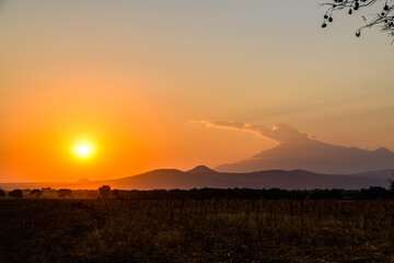 View of the mount Meru at sunset from Arusha airport, Tanzania