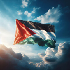 Palestinian flag waving in the blue sky - obrazy, fototapety, plakaty