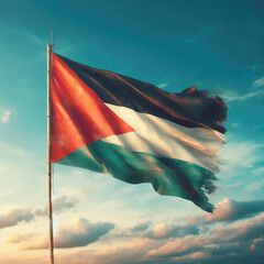 Palestinian flag waving in the blue sky - obrazy, fototapety, plakaty