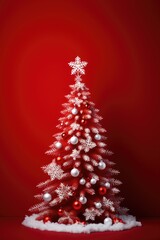 A festive red and white Christmas tree adorned with snowflakes. Perfect for holiday decorations and greeting cards