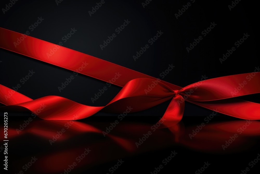 Poster A red ribbon with a reflective surface is pictured on a black background. This image can be used for various design projects or as a symbol of celebration or support