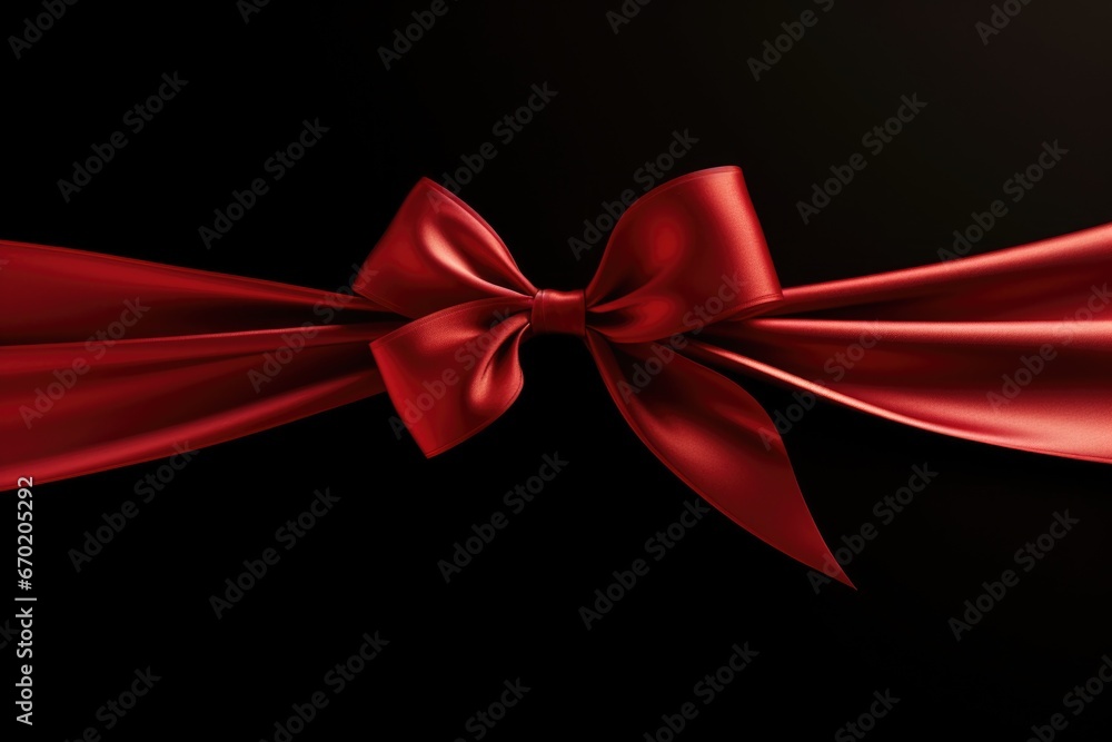 Poster A simple and elegant red ribbon with a bow on a black background. Perfect for adding a touch of sophistication to any project or design