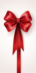 A vibrant red bow placed on a clean white background. Perfect for adding a touch of elegance and festivity to any design or project