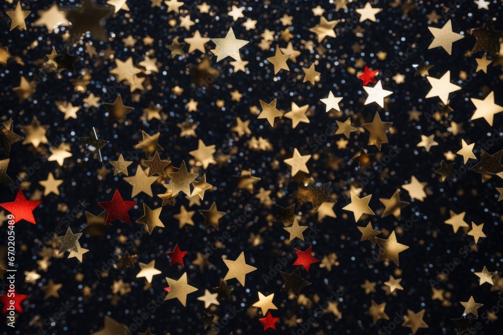 Poster a collection of gold and red stars arranged on a black background. this image can be used for variou