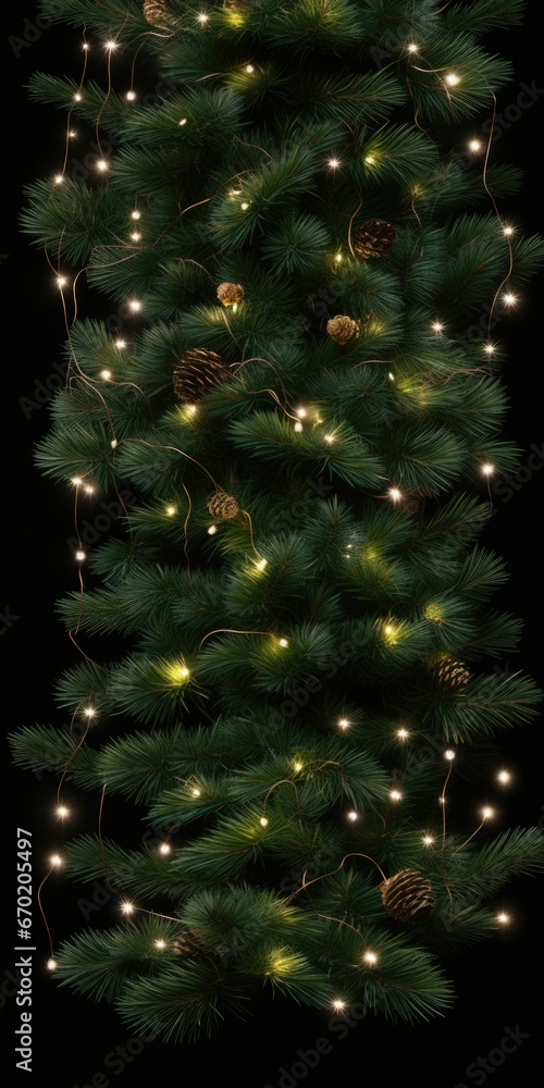 Poster a festive christmas tree adorned with twinkling lights and pine cones. perfect for holiday decoratio