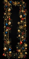 A festive Christmas garland adorned with ornaments and stars, perfect for adding holiday cheer to any space