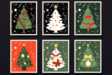 A collection of six Christmas cards featuring beautiful Christmas tree designs. Perfect for sending holiday greetings to friends and family.