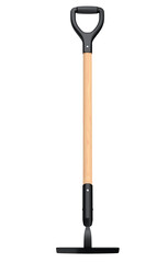 Hoe with wooden stick for planting flowers and vegetables on white background.