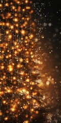 A stunning Christmas tree made of golden lights against a black background. Perfect for adding a touch of elegance to your holiday designs and decorations
