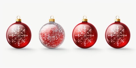 Three red Christmas balls with snowflakes on them. Perfect for holiday decorations or festive designs