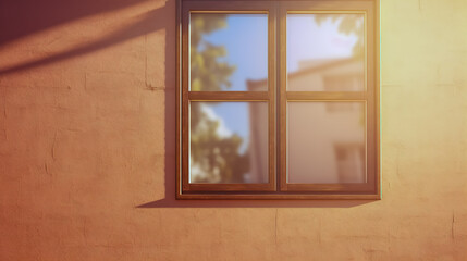 Window on sunny building wall.