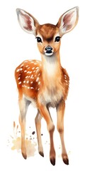Fototapeta premium A beautiful watercolor painting of a baby deer. This charming artwork captures the innocence and grace of this gentle creature. Perfect for nursery decor or wildlife-themed projects