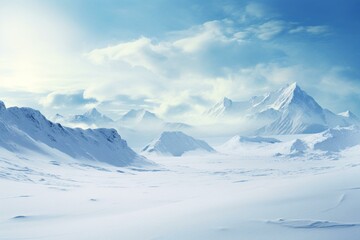 Obraz premium Breathtaking snowy landscape showcasing majestic white hills and mountains. Generative AI